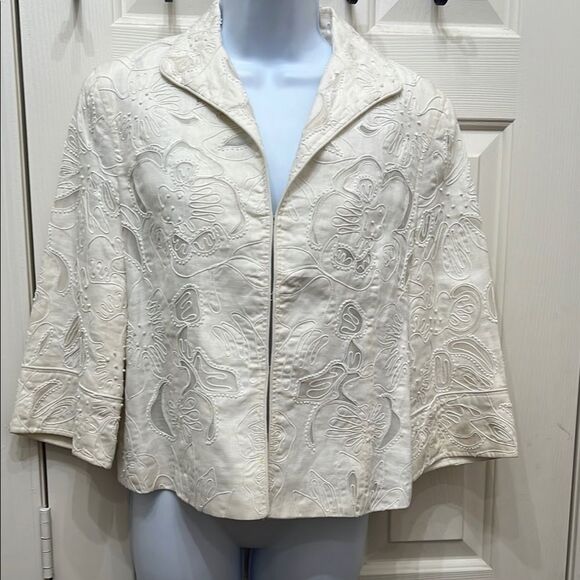 Lafayette 148 Jacket Elegant White Embroidered Women's Size 6 Embroidered Beaded - Picture 1 of 12